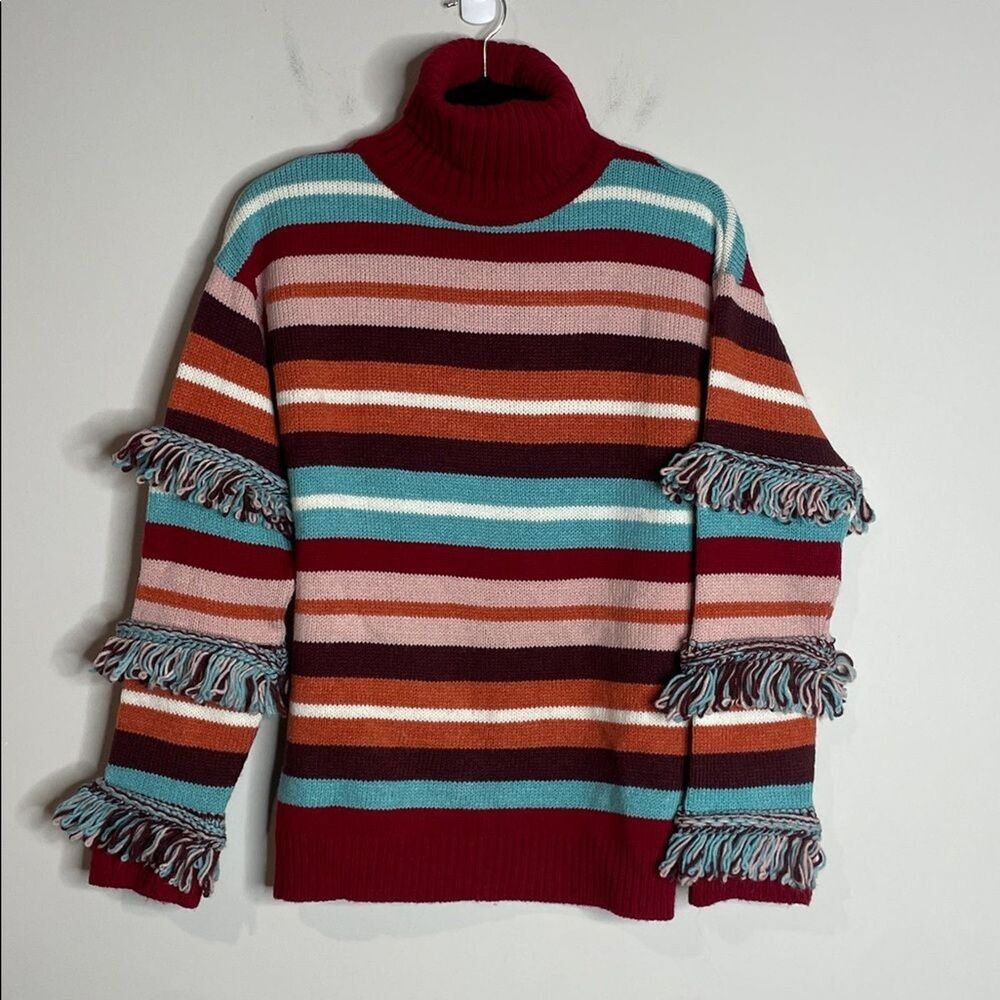 Hayley Menzies Sunset Stripes Road Trip West Fringe Sweater Size Small